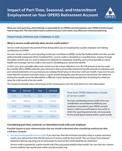 Impact of Part-Time, Seasonal, and Intermittent  Employment on Your OPERS Retirement Account