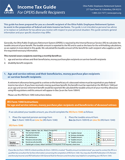 Tax Guide for OPERS Benefit Recipients cover