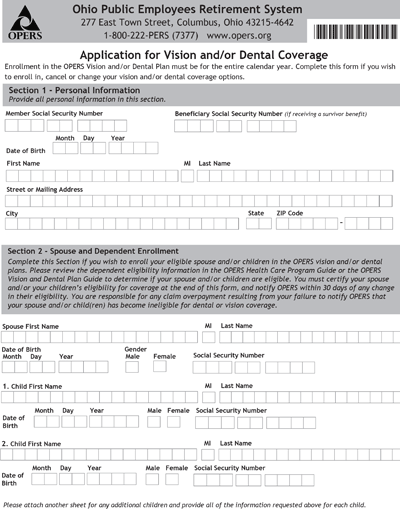 Image of Application for Vision and/or Dental Coverage