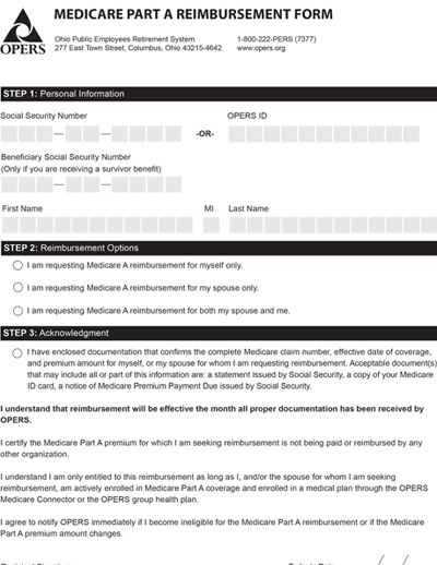 Image of Mecicare Part A Reimbursement Form