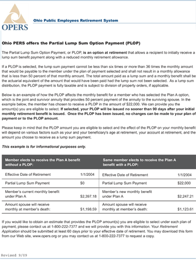 Partial Lump Sum Option Payment (PLOP)