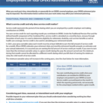 Fact sheet from OPERS explaining how part-time, seasonal, or intermittent work affects service credit and retirement benefits, with tables, bullet points, and a blue-and-white color scheme.