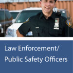 A uniformed police officer stands in front of parked vehicles, smiling, above text that reads "Law Enforcement/Public Safety Officers" with the OPERS logo at the bottom.