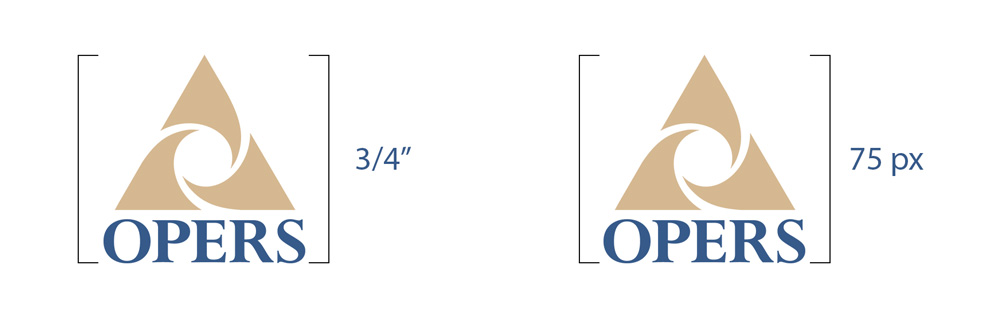 Two OPERS logos shown: one labeled "3/4”" and the other labeled "75 px," both within measurement brackets.